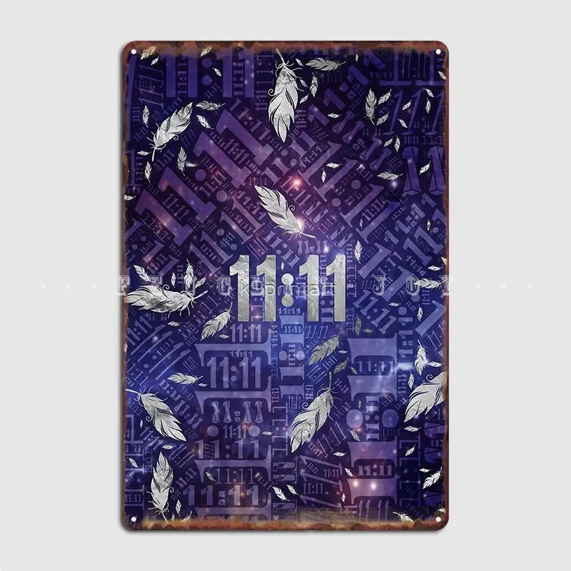 Eleven Eleven Numerology Pattern Angel Feathers Metal Sign Wall Cave Club Bar Create Poster Tin Sign Posters