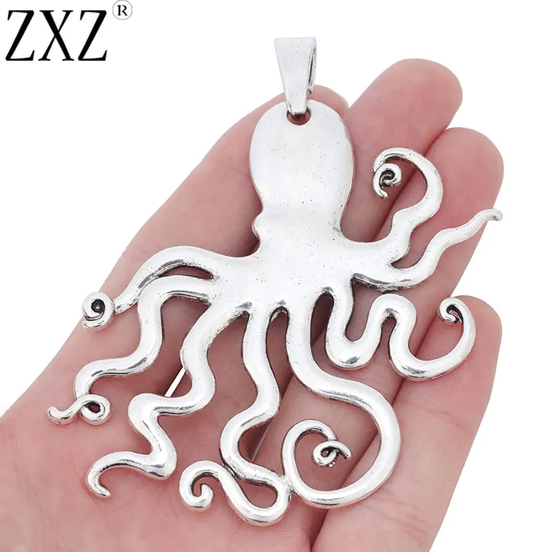 ZXZ 2pcs Large Octopus Squid Charms Pendants Nautical Steampunk for Necklace Jewelry Making Findings 90x70mm