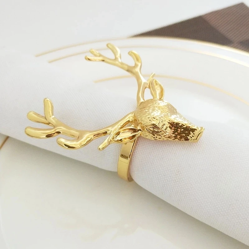 1PC Gold Delicate Deer Head Napkin Rings Restaurant Bar Kitchen Table Linen Accessories For Decoration Wedding Christmas Party