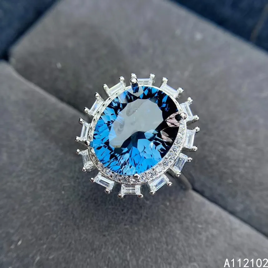 KJJEAXCMY fine jewelry S925 sterling silver inlaid natural blue topaz girl trendy adjustable ring support test Chinese style