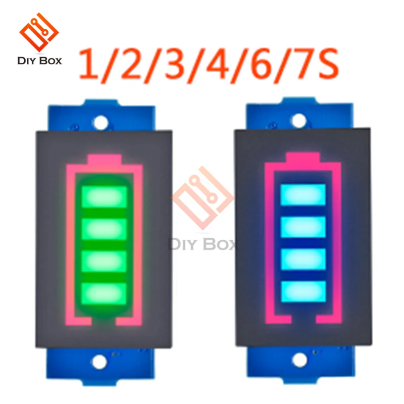 1S/2S/3S/4S/6S/7S 12V 18650 Li-po Li-ion Lithium Battery Capacity Indicator Voltmeter Power Tester Blue Green LED Display Panel