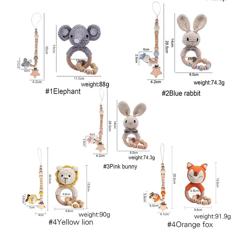 赤ちゃんのためのパーソナライズされた木製のガラガラ,赤ちゃんのためのパーソナライズされたおしゃぶりチェーン,キツネの絵,歯が生えるブレスレット,新生児の贈り物,1個