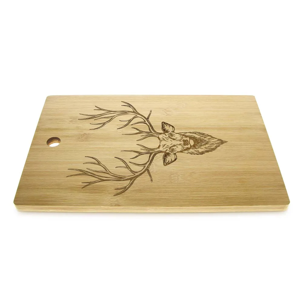 Buck Deer Personalized Engraved Wood Cutting Board Chopping Block Deer Head Antlers Bamboo Butcher Block Custom Deer Hunter Gift