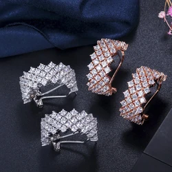 ThreeGraces Luxury Cubic Zirconia Stone Big Rose Gold Color Stud Earrings for Ladies New Fashion Daily Party Jewelry ER280