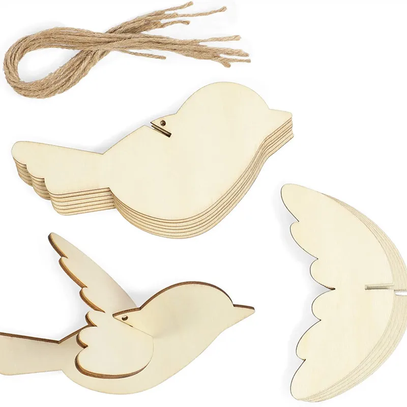 Wooden Unfinished Birds Hanging Ornaments Wood Cutouts Christmas Tree Pendants DIY Crafts Bird Hanging Decorations