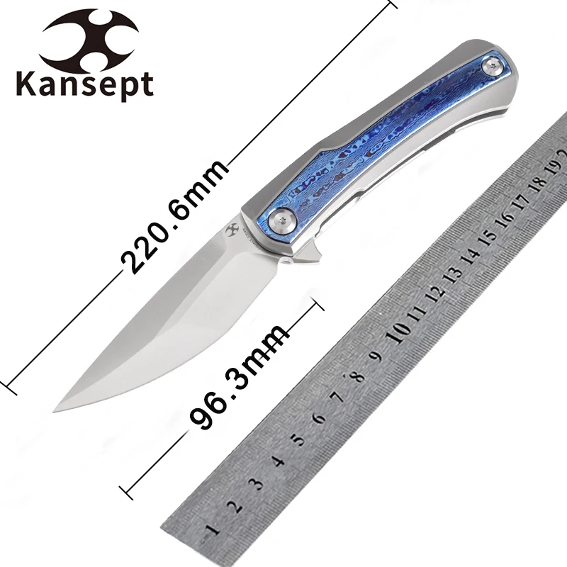 Kansept Timascus Kratos K1024A3 Flipper Pocket Folding Knife 3.79'' S35VN Blade with Titanium Handle for Tactical Camping EDC