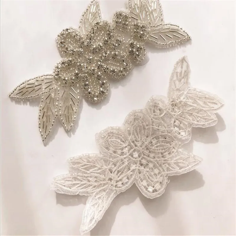 silver flower crystal Rhinestone lace Applique beaded applique Iron on patch for wedding dresses