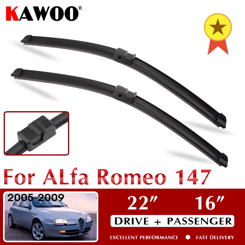 

KAWOO Car Windscreen Wipers Blade for Alfa Romeo 147(937) 22"+16" 2005 2006 2007 2008 2009 Fit Side Pin Arms Auto Accessories