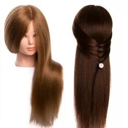 Training Head For Salon Brown Hairdressing Mannequin Dolls professional styling head can be curled hair 80% Real Hair long 60cm