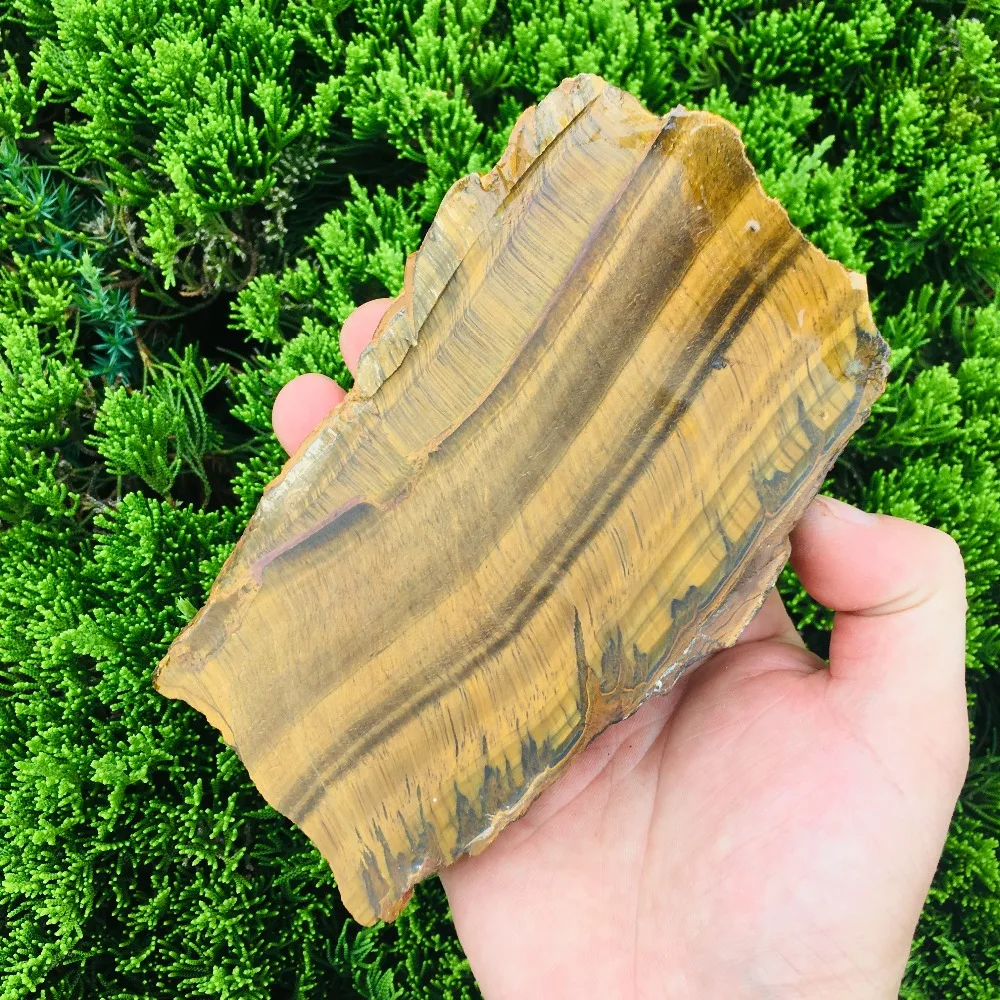 300-400g Natural Tiger's eye raw plate polished mineral crystal plate