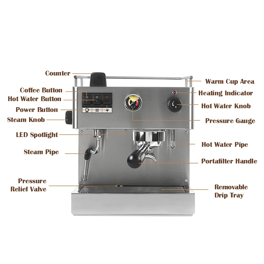 ITOP 9Bar Semi-Automatic Coffee Machine Electric Coffee Maker Milk Froth Coffee Extraction Full Stainless Steel 220V