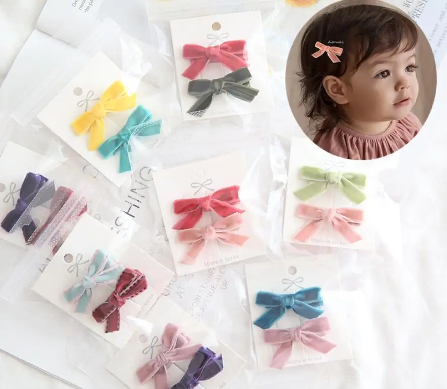 

Girls Hair Bows Hairpins 4pcs/Set Cute Kids Hair Clips Velvet Wrapped Barrettes Fashion Hair Accessories