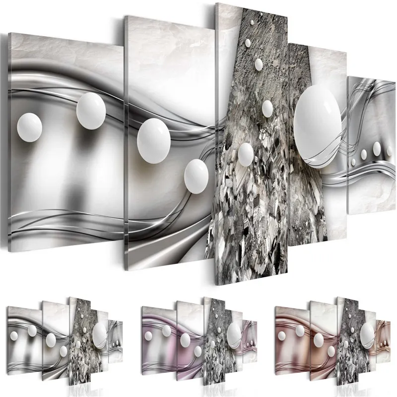 

Abstract Canvas Art Painting 5 Pieces White Ball Silver String Modern Decorative Picture Wall Art Home Living Room Decor