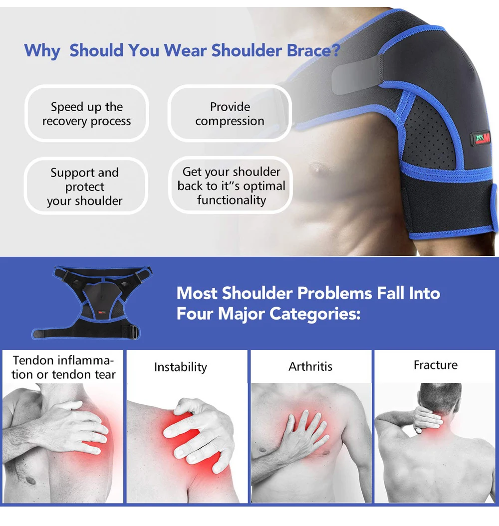 Shoulder Brace with Pressure Pad Neoprene Shoulder Support Shoulder Pain Relif Therapy Cold/Hot Pack Shoulder Compression Sleeve