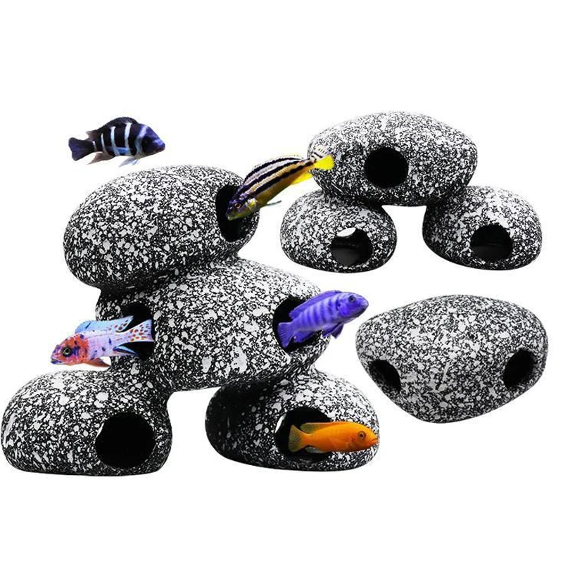 Fish and Shrimp Breeding Marbles Ceramic Rock Cichlid Stone Shelter Cave Fish Tank Pond Ornament Aquarium Landscaping Decoration