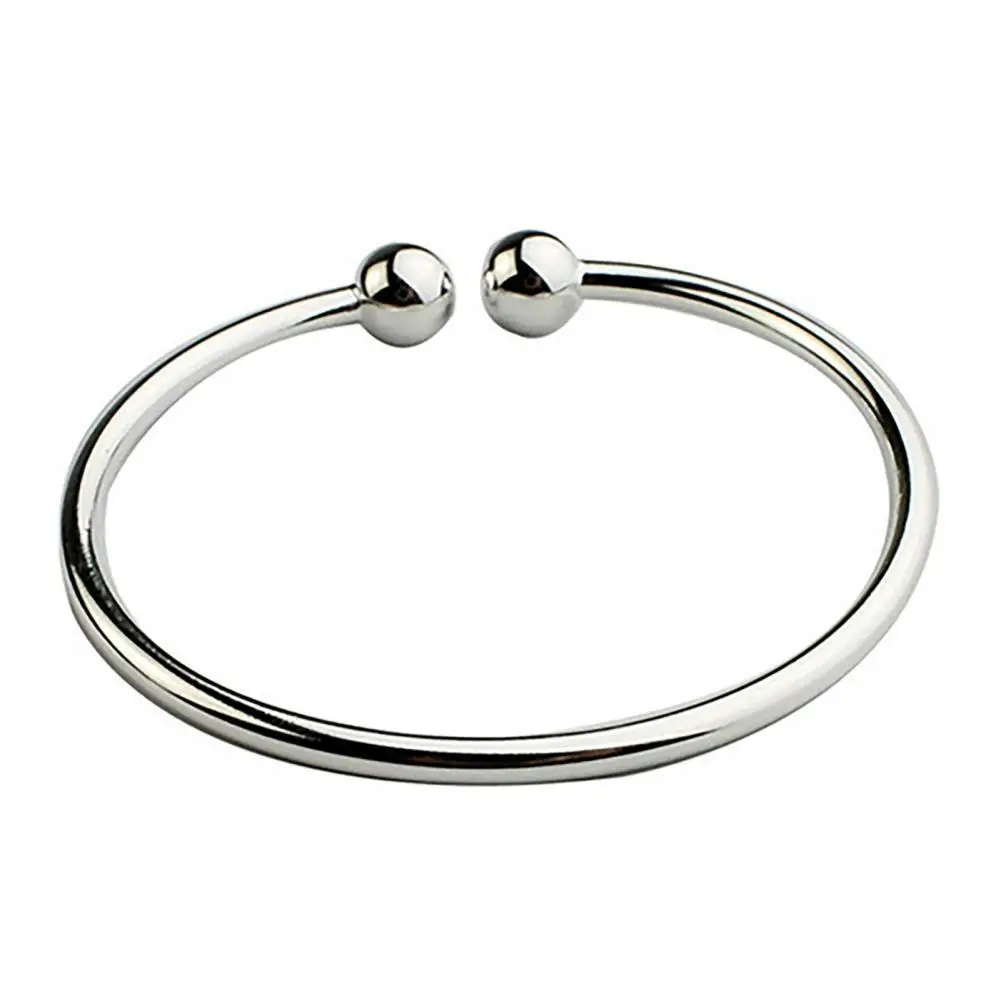 19.5cm Fashion Simple Women\'s Stainless Steel Silver Plated Open Hand Cuff Bracelet Simple Beads Bangle