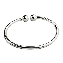 Pulsera de mano abierta de acero inoxidable para mujer, brazalete sencillo de cuentas, plateado, 19,5 cm