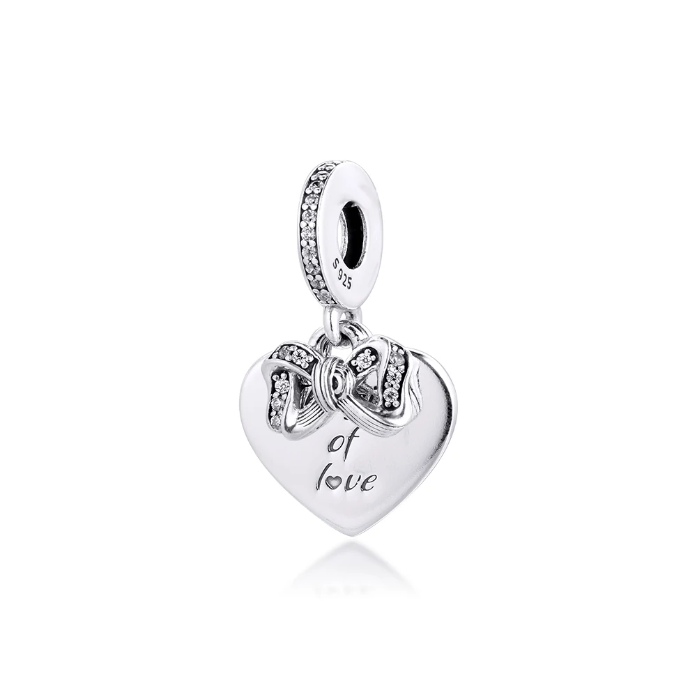 

Bow & Love Heart Dangle Charm Fashion Female Hot Sale Jewellry Making Bracelets 100% Real Silver S925 Beads Pendant for Women