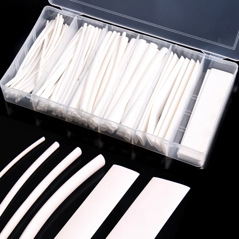 

100Pcs White Heat Shrink Tubing Polyolefin Shrinkage Ratio 2:1 Electrical Equipment Wrap Sleeving 6 Sizes