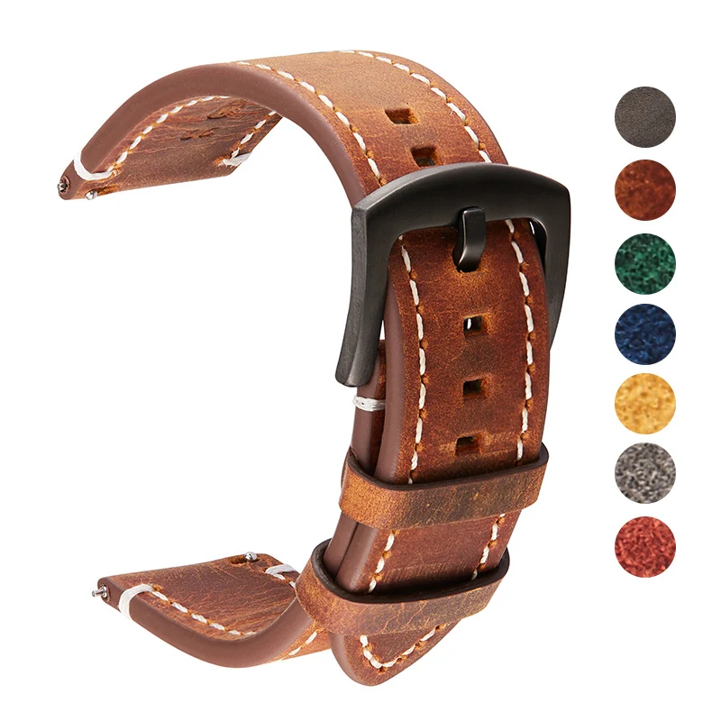 Handmade Vintage Crazy Horse Leather Watchband Quick Release Watch Straps 18mm 20mm 22mm 24mm Watch Accessories Wristwatch Band