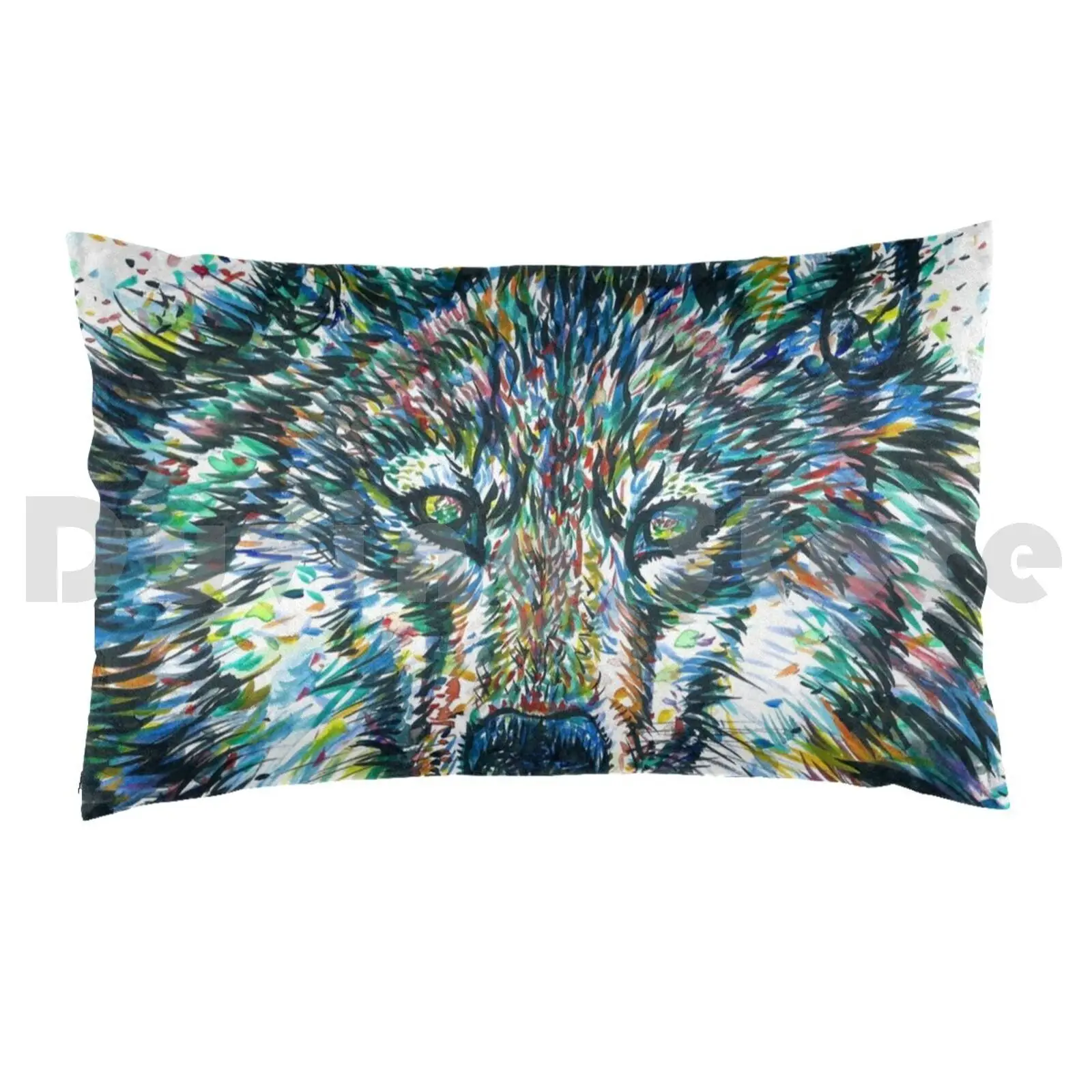 Pillow Case Wolf-Watercolor And Ink Portrait 2881 Wolf Wolf Face Wolf Head Wolf Portrait Wolf