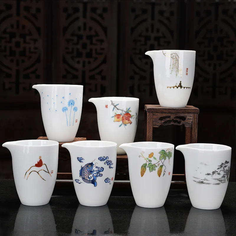 

High-quality white porcelain Fair Cup teapot Hand Painted Tea Maker Kung Fu Tea cup Gongdao Mug Teaware 280ml