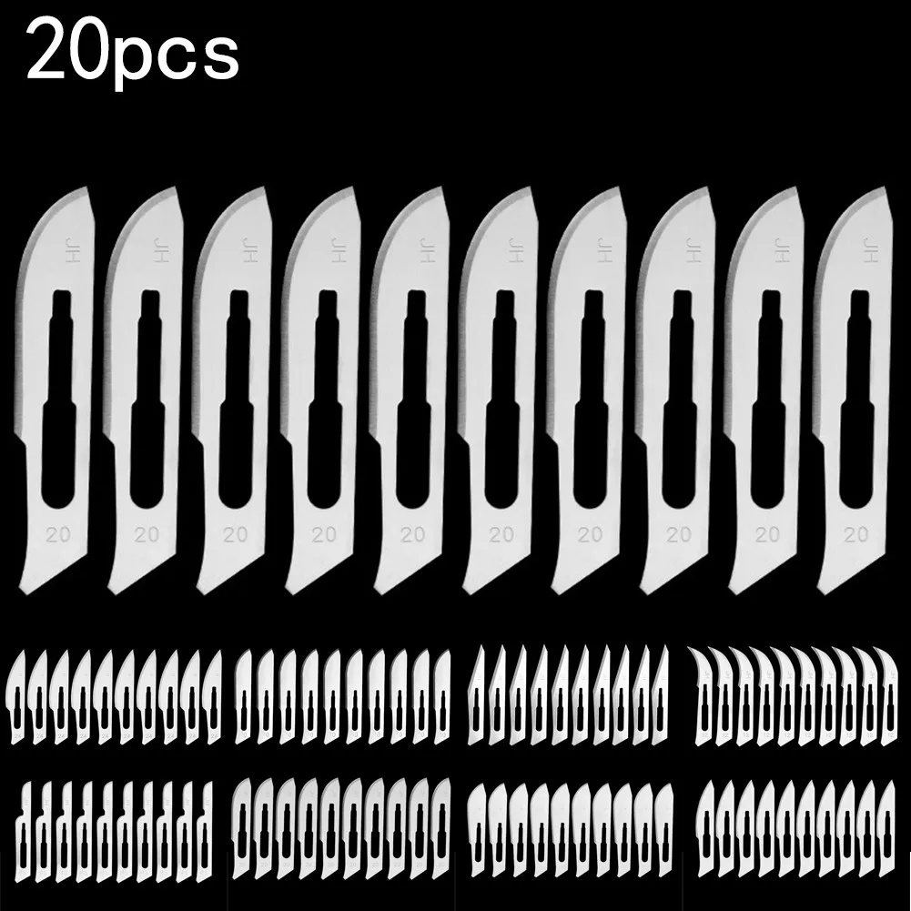 

20pcs Stainless Steel Carving Metal Blades #10 11 12 15 20 22 23 24 Medical Handel Knives Engraving Knives Blade