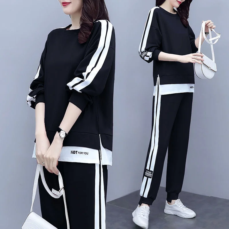 Women\'s Spring Autumn New 4XL Plus Size Sweat Suit Leisure Clothing Fashion Elegant 2 Two Piece Set Tops T-shirt Pants For Women