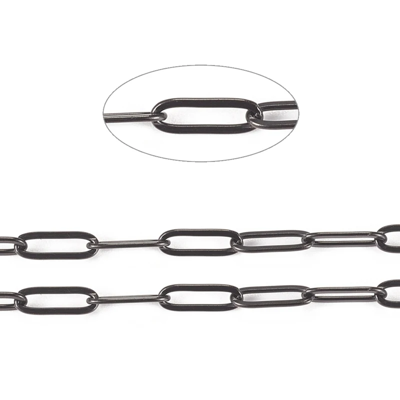 10m/roll 304 Stainless Steel Paperclip Chains Link Chain Drawn Elongated Cable Chains Soldered for Jewelry Making 10x3.5x0.8mm