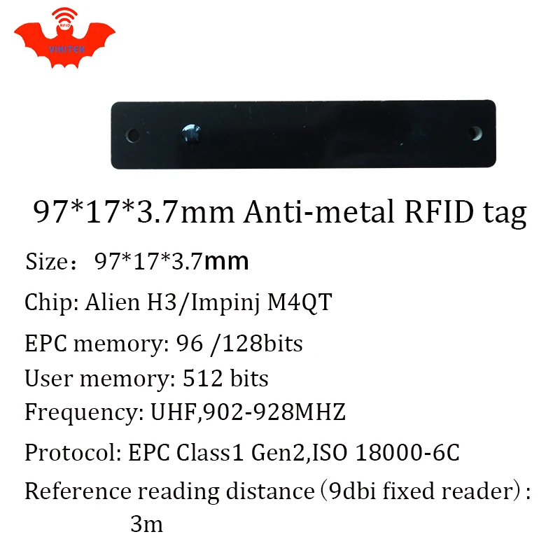 UHF RFID علامة معدنية 915 ميجا هرتز 868 ميجا هرتز الغريبة Higgs3 EPCC1G2 6C 97*17*3.7 مللي متر رف السلع النحيفة PCB البطاقة الذكية العلامات RFID السلبية