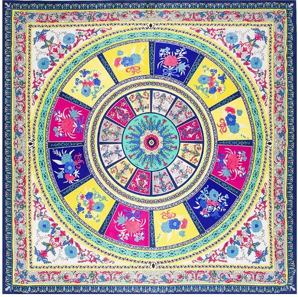 130cm*130cm New Arrival Brand Women Twill Silk Scarf Round Shape Flower Designs Scarf Large Square Scarves Femal Foulard