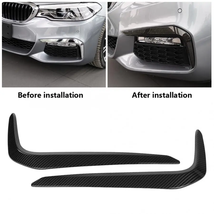 2pcs Carbon Fiber Style ABS Car Front Foglight Lamp Eyebrow Eyelid Cover Trim Stickers for  5 Series M Sport G30 2017-2018