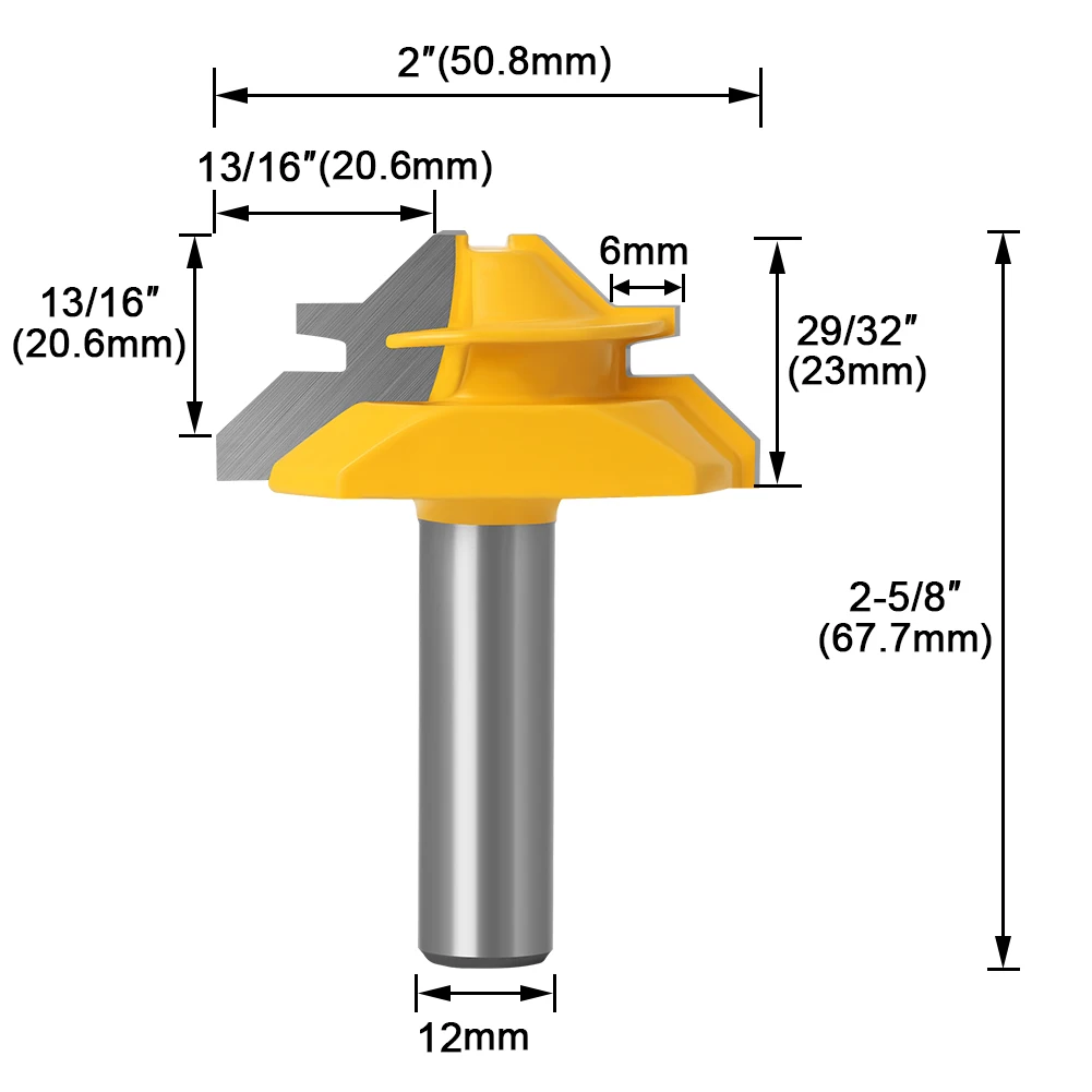 1PC 1/2shank 12mm Shank Medium Lock Miter Router Bit - 45 Degree - 3/4\