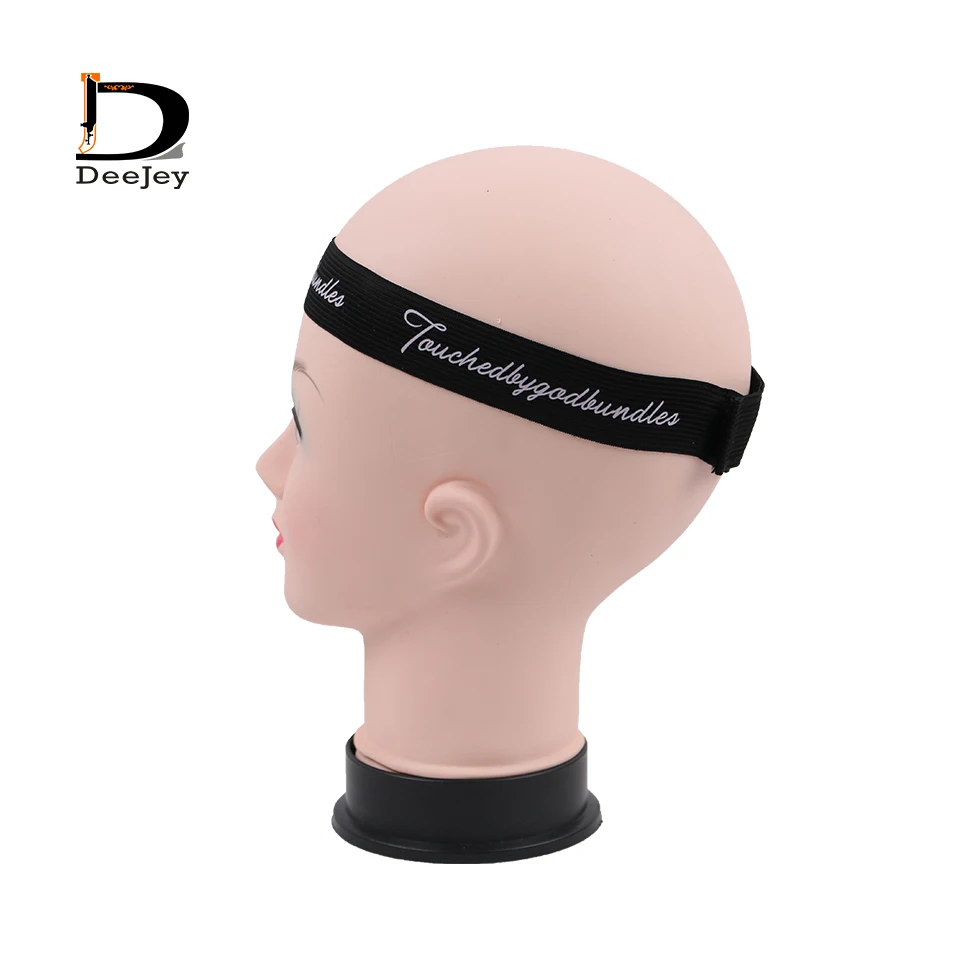 30x560mm spandex elastic headbands for wigs head tie with hook and loop end black custom printed wraps made to melt wig tie belt