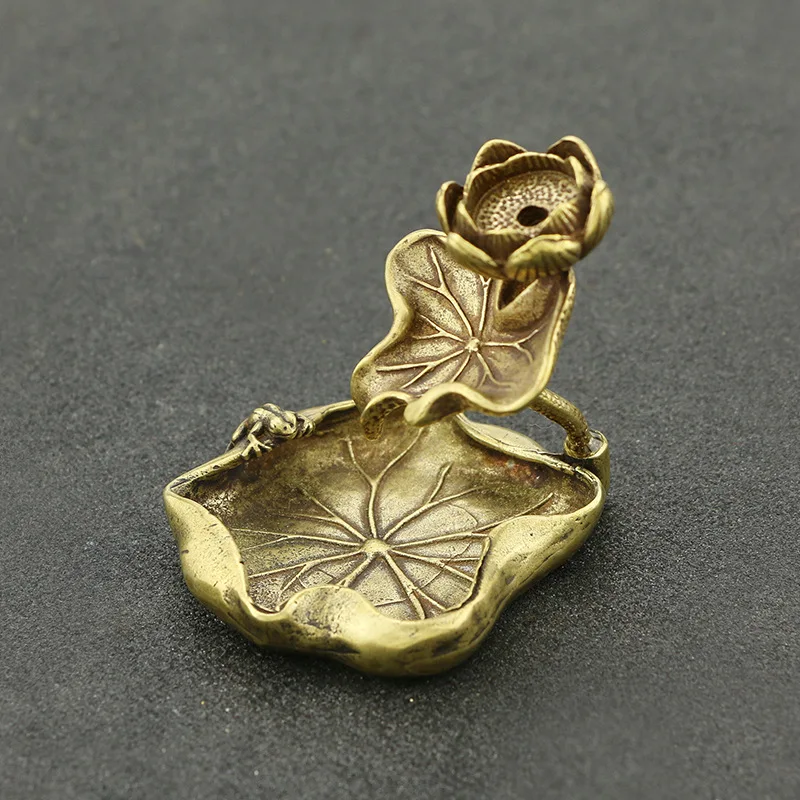 

Lotus Leaf Lotus Frog Brass Figurines Home Garden Pond Decoration Miniatures Ornaments Incense Holder Desk Copper Tea Pet Decor