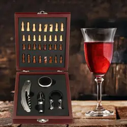 4 Pcs Wine Bottle Opener Accessory Corkscrew Pourer Box Kit Gift + Chess Set