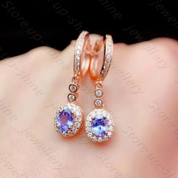 

Natural Tanzanite Earrings 925 Silver Women's Earrings Simple and Fresh Atmosphere