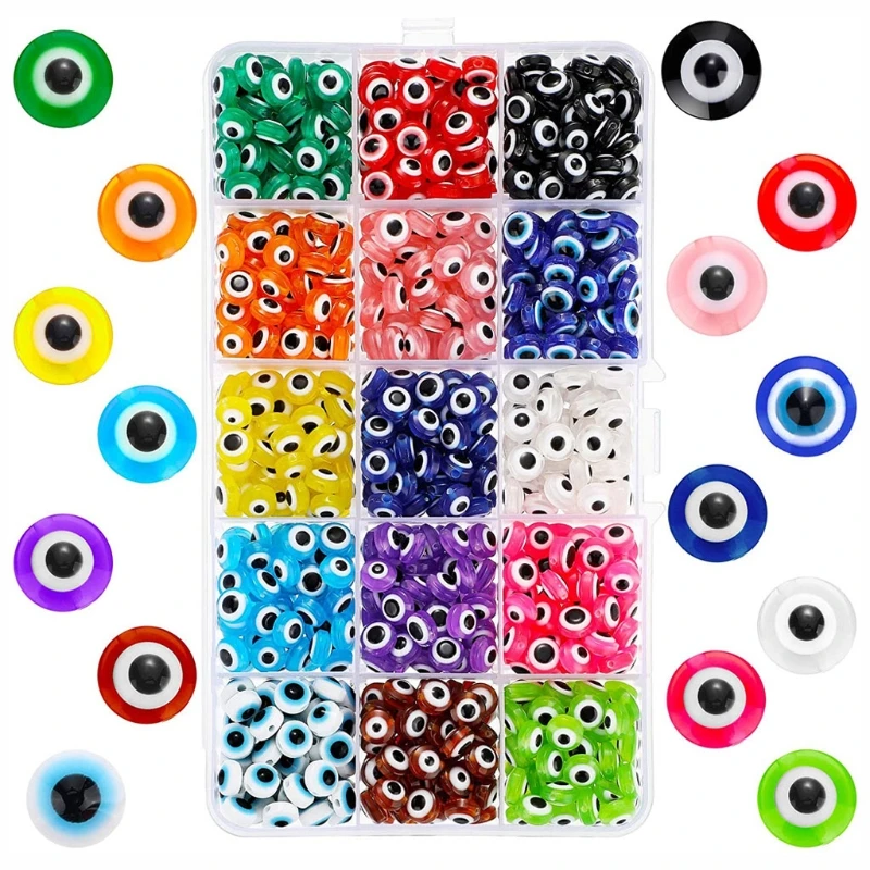 750Pcs 8mm Round Evil Eye Beads Eye Resin Beads Charm Round Evil Eye Spacer Beads Turkish Eye Beads Kit Jewelry Making