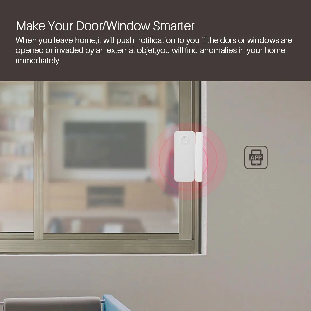 CUSAM-Tuya Smart WiFi Sensor de porta e janela, detector aberto e fechado, alarme sem fio, aplicativo de segurança doméstica, funciona com Alexa e