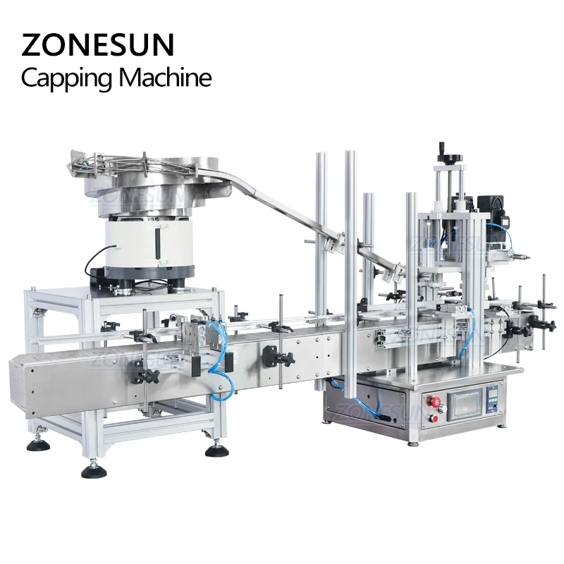 ZONESUN ZS-XG1870V Automatic Bottle Capper Tabletop Benchtop Plastic Jar Tightening Capping Machine Line With Vibratory Bowl
