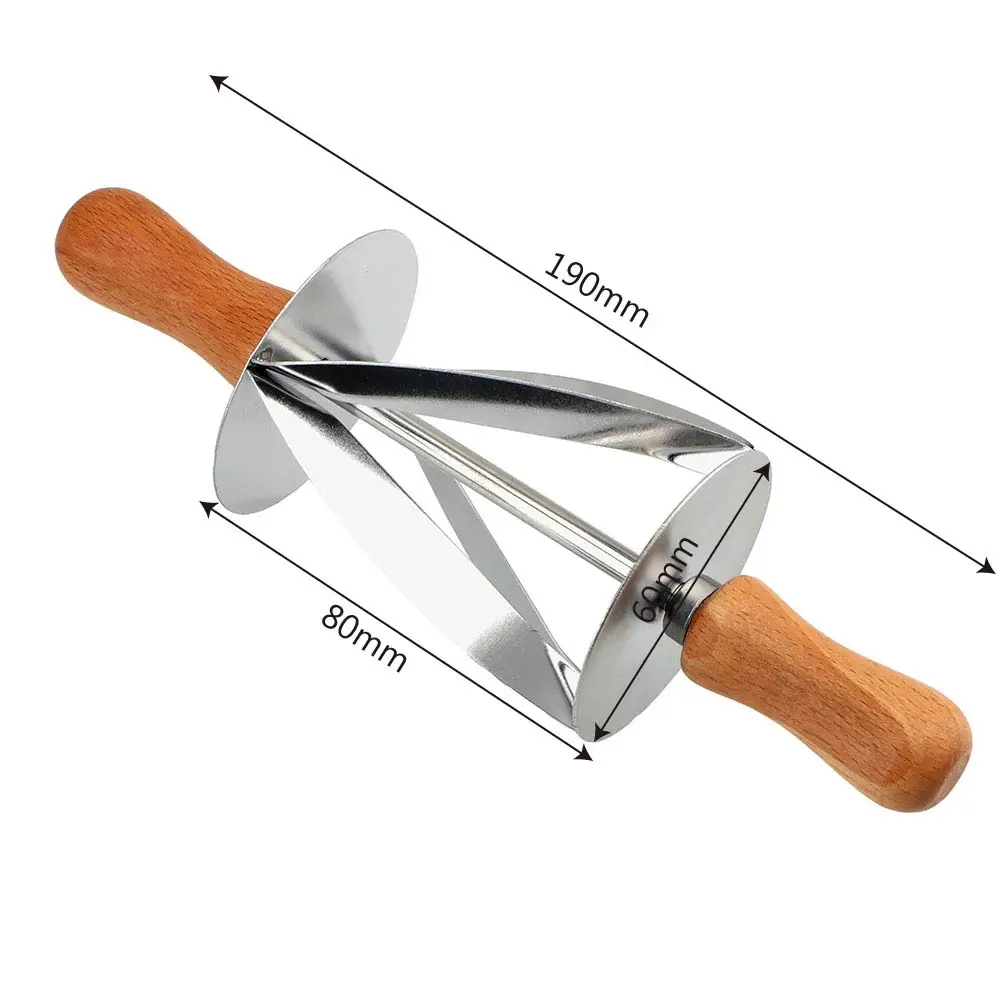 Stainless Steel Wooden Handle for Making Croissant Bread Dough Pastry Rolling Cutter Fondant Strip Ribbon Cutter