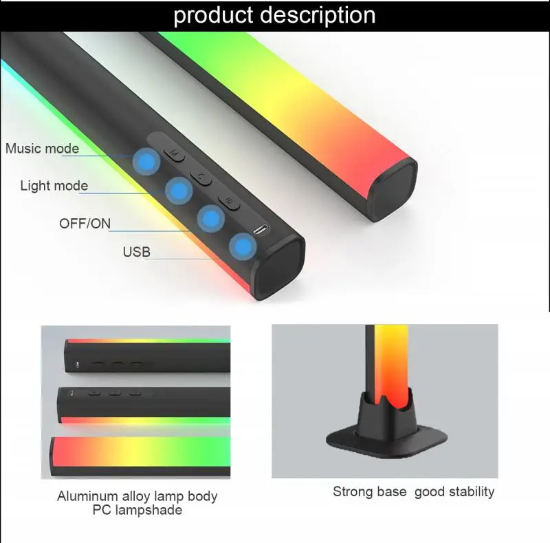Barras de luz LED inteligentes Tuya, RGB, Bluetooth, música, ritmo, luz de atmósfera activada por voz, 10 escenas y 4 modos de música a través de Gvvoo Home