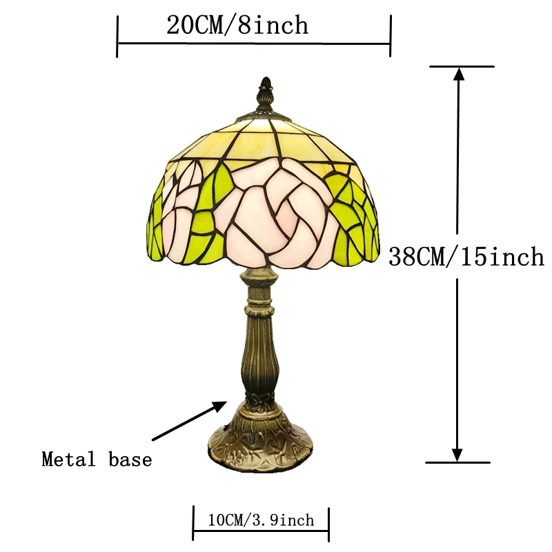 Imagem -03 - Polegada Rosa Flor Pequena Candeeiro de Mesa Estilo Tiffany Quarto Estudo Cabeceira Antigo Presente Iluminação Vidro Base Liga Metal Base 8