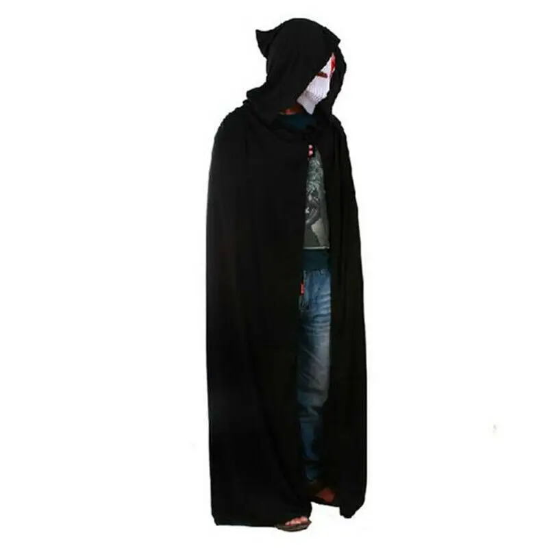 Jubah Bertudung Longgar Halloween Jubah Panjang Uniseks Pria Wanita Dewasa Gaun Kostum Hitam Hadiah Mantel