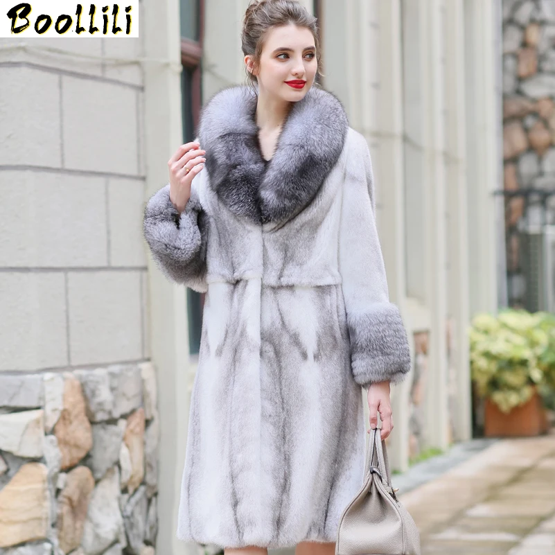 

Real Boollili Natural Mink Coat Female Fox Fur Collar Luxury Fur Coat Winter Jacket Women Warm Long Jackets Manteau Femme