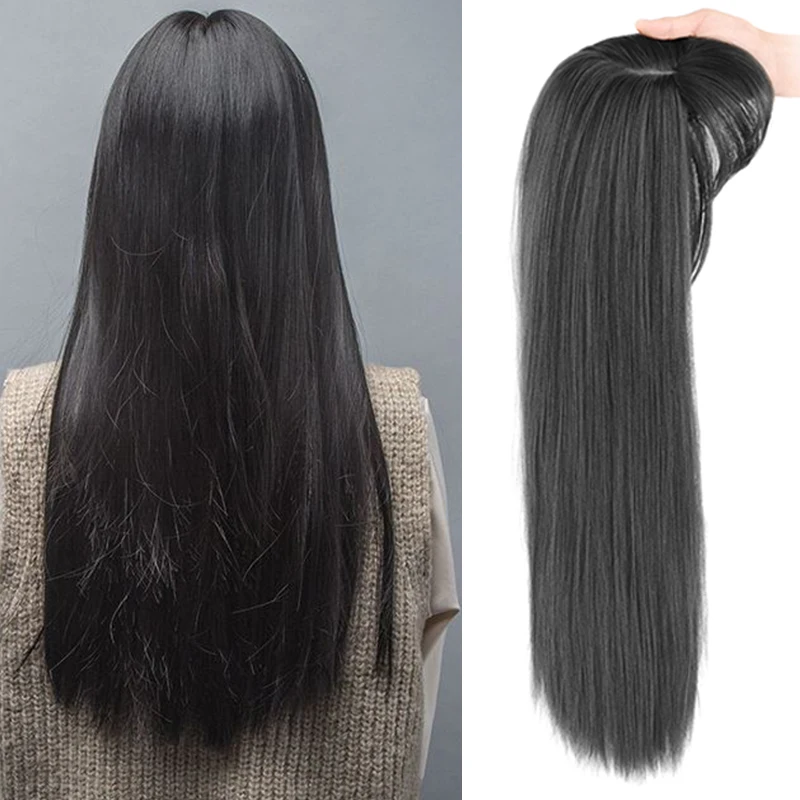 XUANGUANG Synthetic Air Bangs Wig Long Straight Hair One-piece Bangs Head Replacement Natural Invisible Seamless Wigs For Women