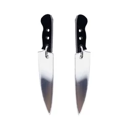 KUGUYS New Halloween Jewelry Silver Color Mirror Acrylic Knife Drop Earrings for Womens Mens Fashion Accessories