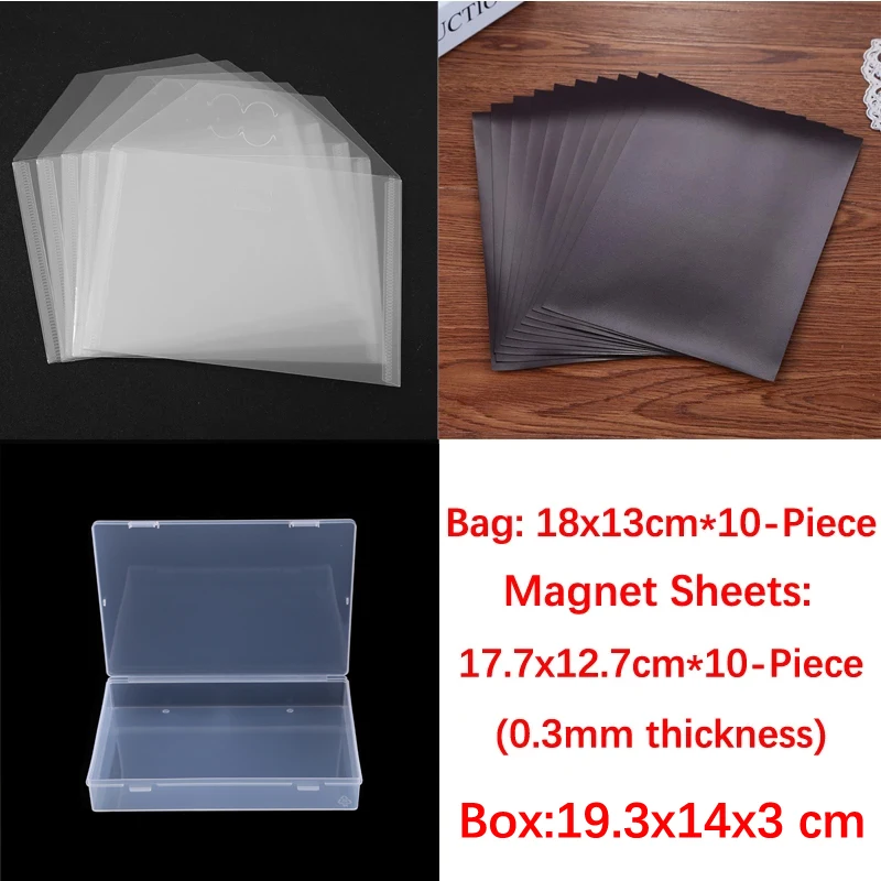 10-Piece Set  0.3MM Thickness Magnet Sheets + Storage Bag + 1 Pcs Storage Box Set Used To Store Organize All of Your Cutting Die