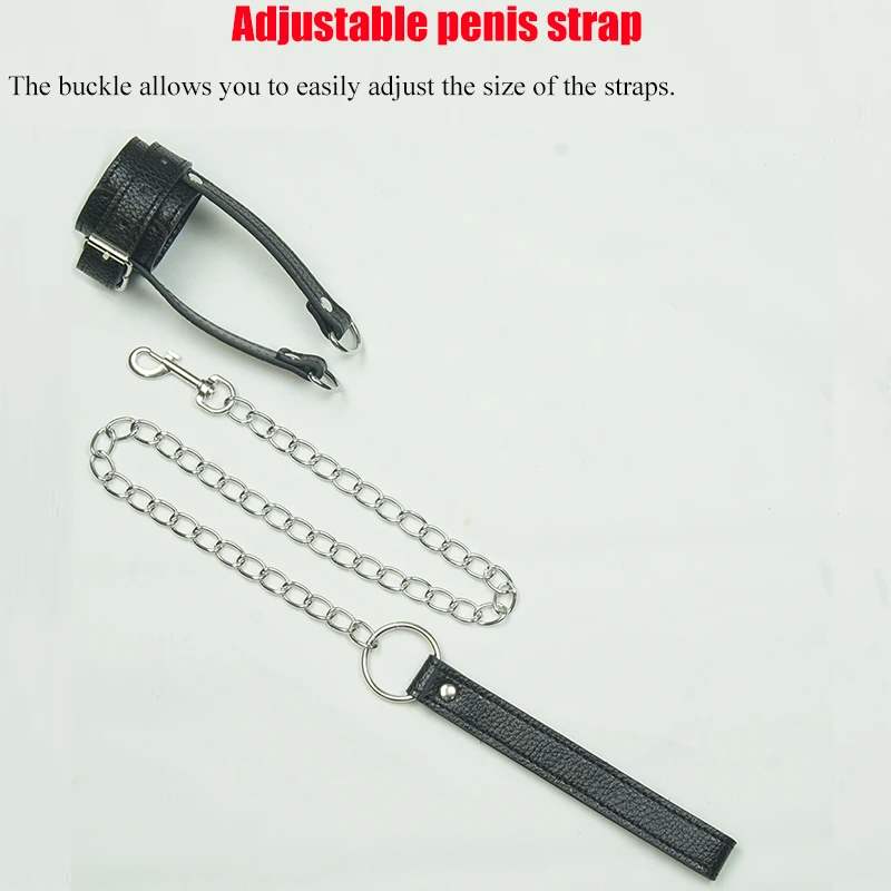 Leather Ball Stretcher ,Humiliating Chastity Cage Cockring Leash Set, Wrap Around Scrotum Cock Ring,Sex Toys For Men