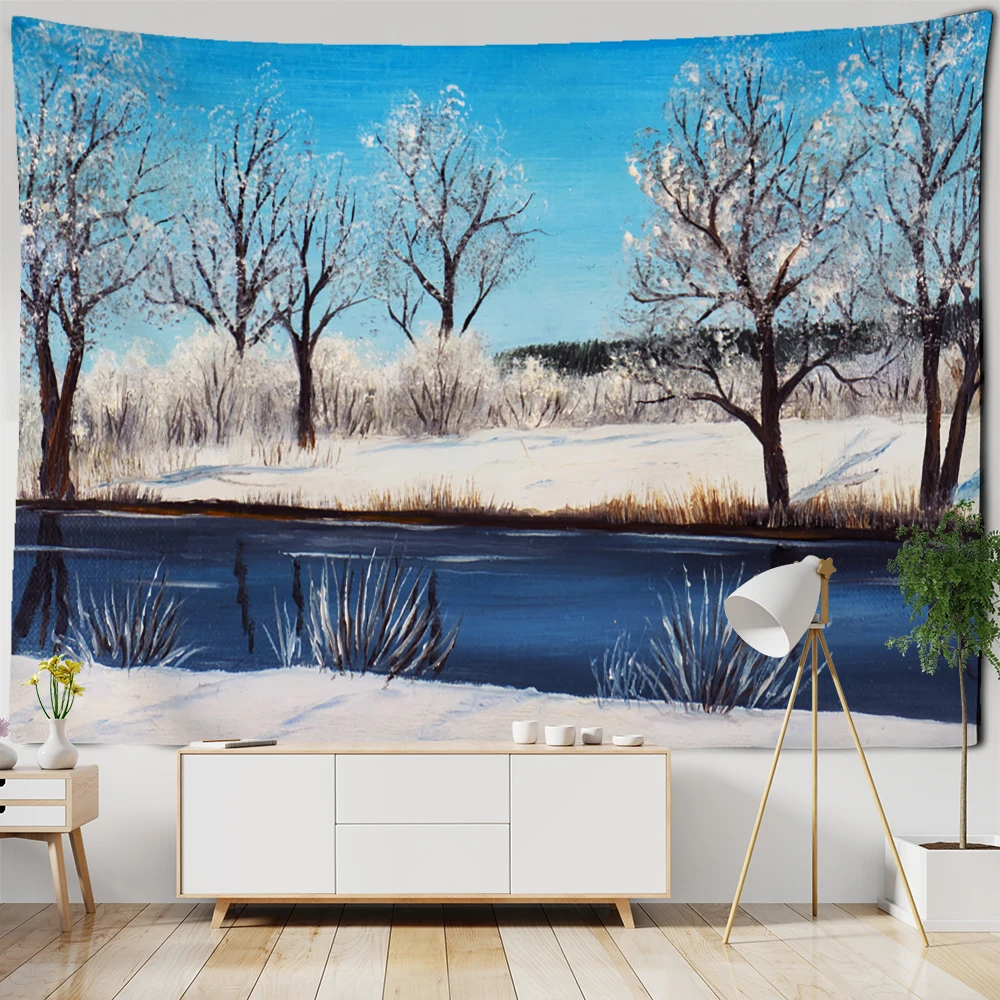 

Forest Snow Scenery Tapestry Wall Hanging Christmas Day Gift New Year Hippie Tapiz Witchcraft Landscape Room Home Decor